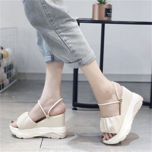 

slippers women korean version of the wild net red one-line two wear slope with large size high heel women's shoes nvq9, Black