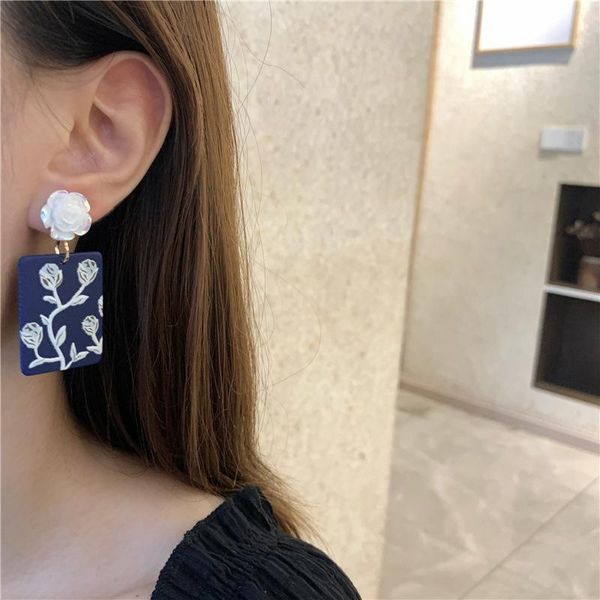 

dangle & chandelier lovoacc personality 3d rose print arcylic earrings for women resin geometric drop elegant party jewelry, Silver