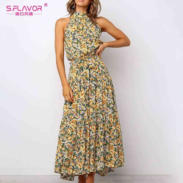 

dresses ladies sleeveless floral print women halter slim bohemian beach holiday spring summer long dress, Black;gray