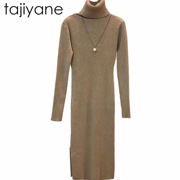 

casual dresses tajiyane women autumn spring sweater knitted slim elastic turtleneck long sleeve lady special dress vestidos ld090, Black;gray
