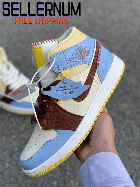 

authentic 1 mid se shoes fearless maison chateau rouge retro pale vanilla cinnamon blue yellow men outdoor shoes, White;red
