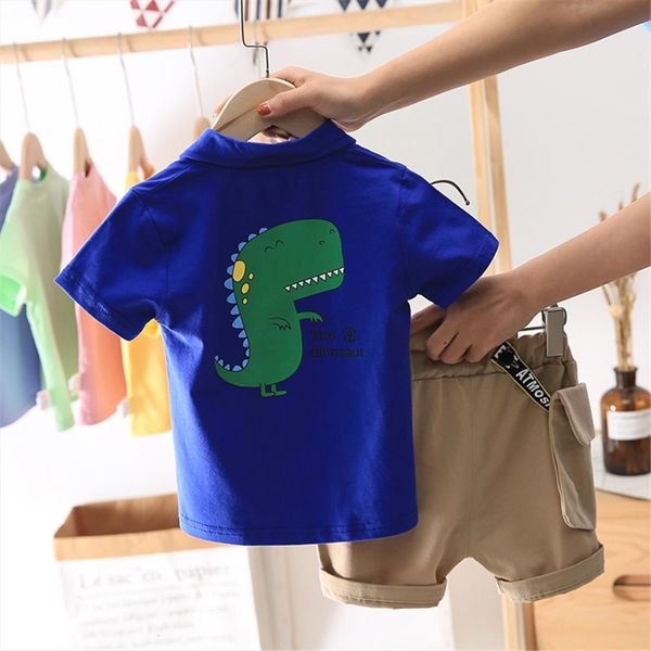 

boys clothing set, cute cartoon print short sleeve shirt and shorts two piece suit for birthday party pgraphy 6m 4t, White