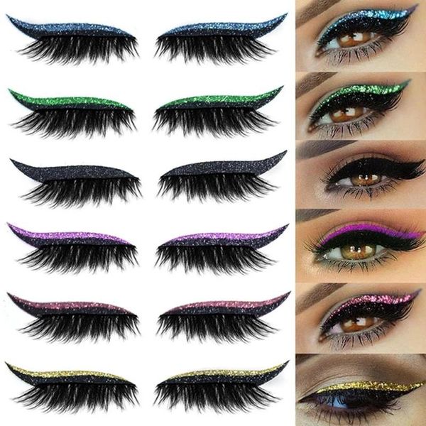 

false eyelashes 4pairs glitter eyeliner eyelash sticker waterproof reusable stickers double eyelid tape cat eye makeup