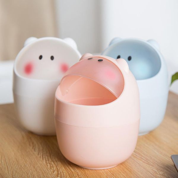 

waste bins mini cartoon bin deskrolling cover plastic garbage basket cleaning barrel for office table trash container case