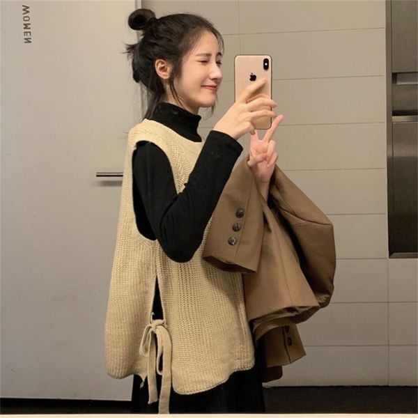 

college style autumn sweater women's round neck korean version of the wild thin student vest trend 210427, White;black