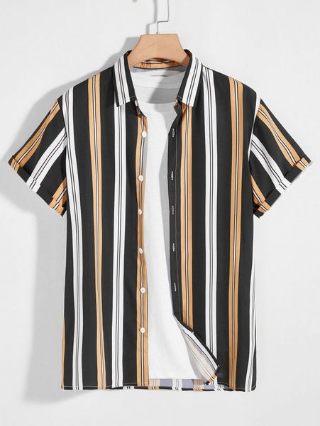 

men vertical striped button up shirt a28c#, White;black
