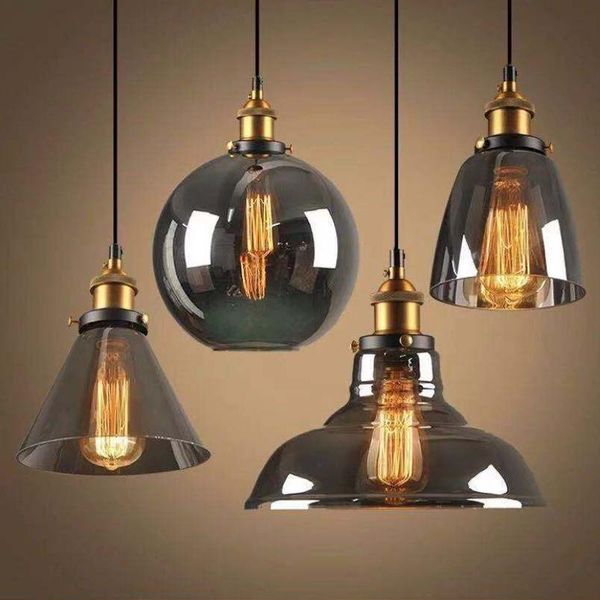 

pendant lamps modern lustre pendent vintage lights glass loft industrial hang lamp smoky grey e27
