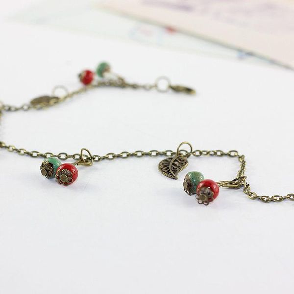 

anklets 1pcs leaves beads pattern anklet geometric charms foot chain bracelets summer adjustable beach leg wear jewelry wholesale diy, Red;blue