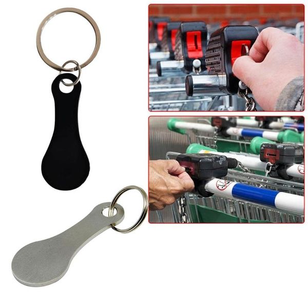 

keychains keyring with token for shopping trolley stainless steel key hook, Silver