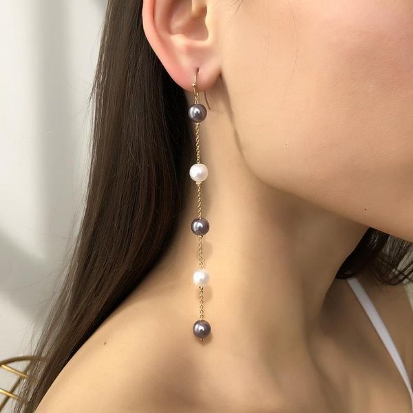 

dangle & chandelier trend white&gray simulation pearl long earrings female rhinestone wedding pendant earring fashion korean jewelry, Silver