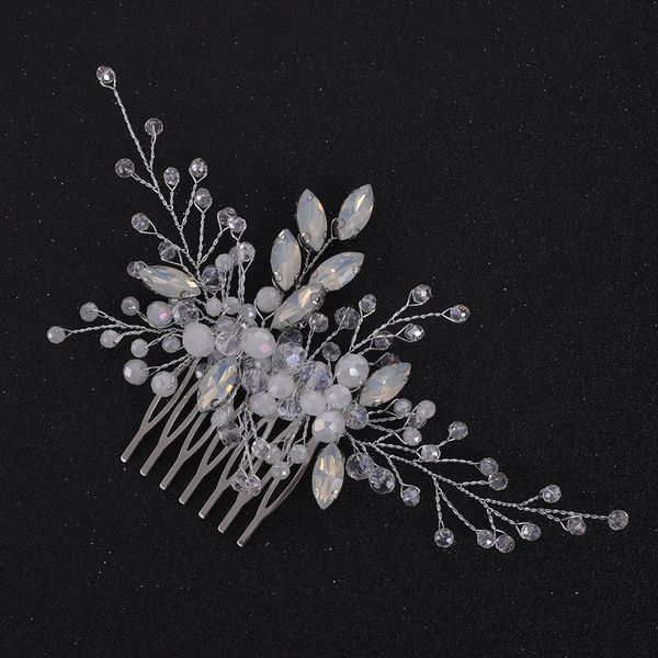 

Trendy Silver Rhinestone Opal Hair Comb Crystal Hair Jewelry For Bride Women Headpieces Chic Headdress Wedding Hair Accessories