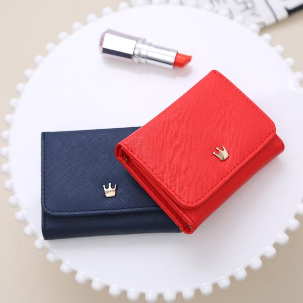 

wallets ladies wallet crown pattern short women slim coin purse female casual student mini card bag folding, Red;black