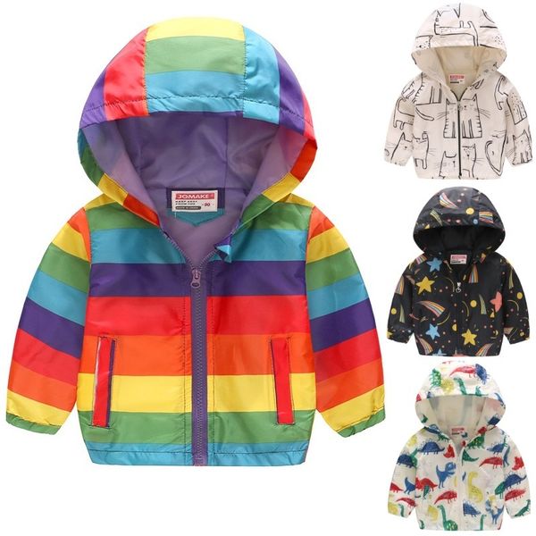 

rainbow baby boy jacket thin kids hooded coat fashion children outerwear outfits 210413, Red;yellow