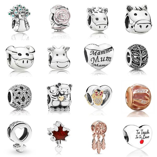 

new 2021 100% 925 sterling silver rose calf maple leaf charm fit diy original bracelet fshion jewelry gift, Black