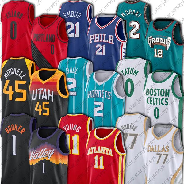 

devin trae booker young jersey donovan luka 77 mitchell doncic jerseys jayson joel tatum embiid ja damian morant derrick lillard rose jersey, Black;red