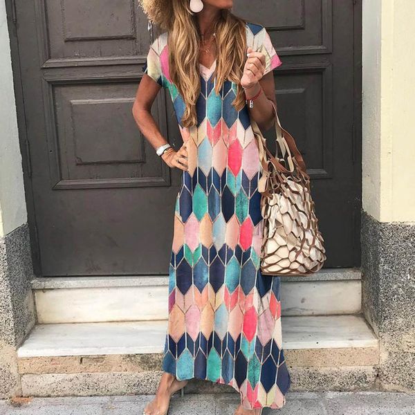 

casual dresses autumn women loose bohemian dress short sleeve v neck elegant mixi for clothing vestidos de verano 2021, Black;gray