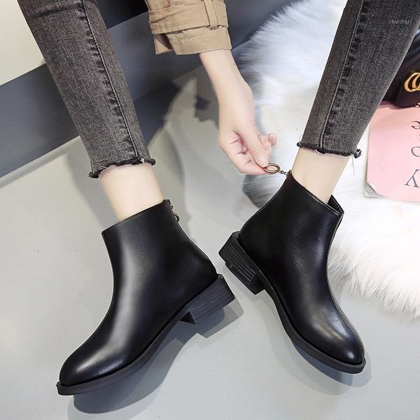 

boots cootelilil women leather winter ankle zip warm shoes feminina female fashion1, Black