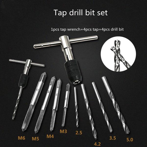 

professional hand tool sets 9 pcs tapping wrench set high-speed steel combination drill bit m3-m6 hardware accessories