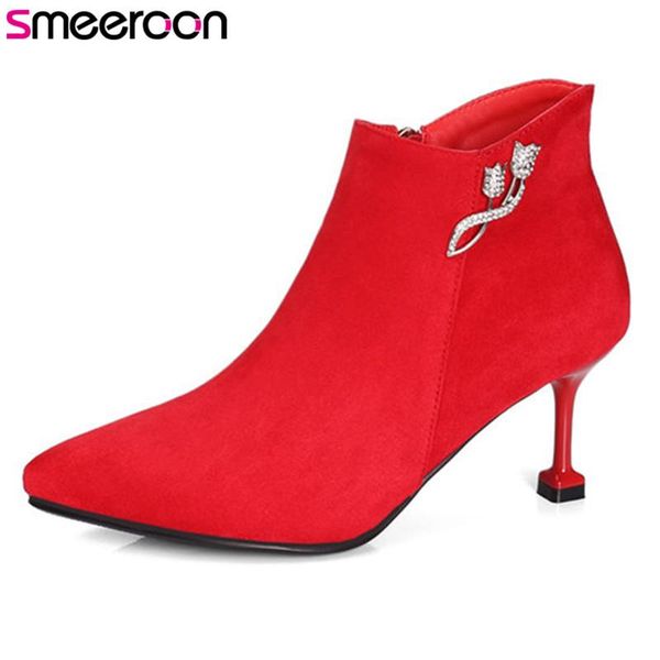 

boots smeeroon arrival high heels pointed toe women zip ankle for autumn winter prom shoes, Black