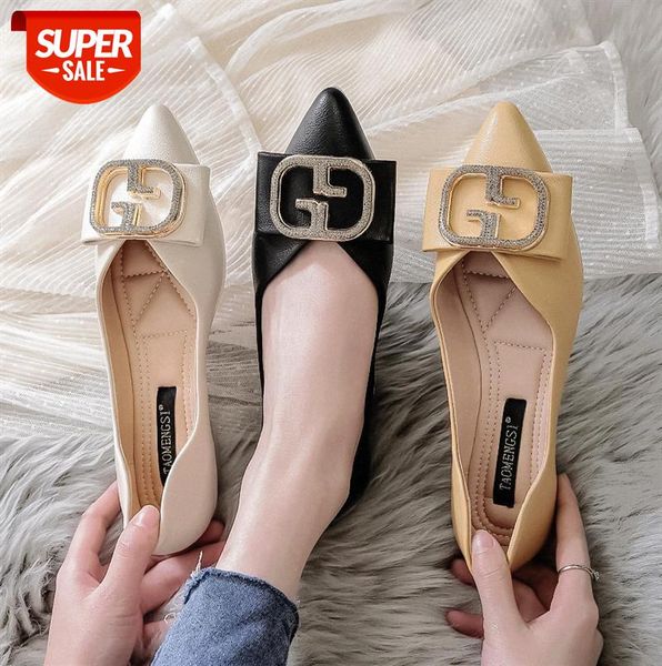

pointed toe single shoes women flat rhinestone buckle soft bottom beanie shallow mouth lazy #hy0e