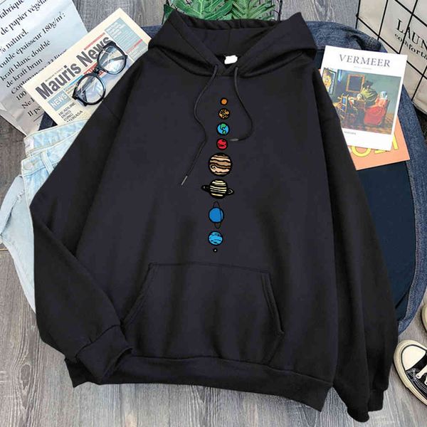 

men's hoodie, solar system planet printing, casual wear, harajuku style, retro, street animation clothing, Black