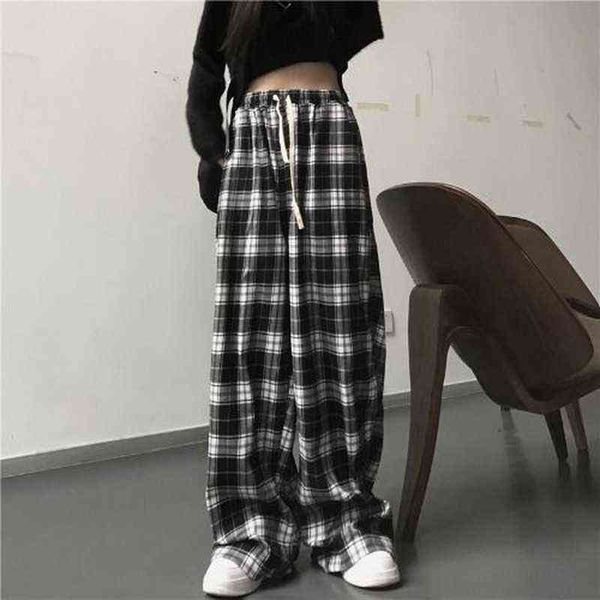 

houzhou harajuku oversize plaid pants women korean fashion black white checked trousers for female fall wide leg sweatpants 211124