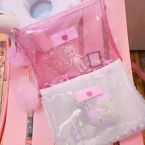 

storage bags cute girl wash bag packaging pink cosmetic transparent clutch bathroom pochette masque home items eb50sn