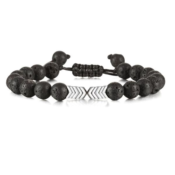

beaded, strands fashion handmade bracelet arrow 8mm lava beads braided rope men bracelets energy bangles women charm jewelry pulsera hombre, Black