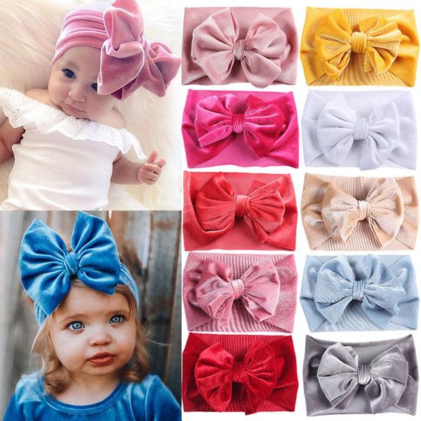 

hair accessories bow velvet baby girls headband turban soft wide born bands elastic infant toddler hairbands, Slivery;white