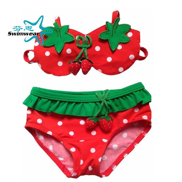 

bikini better spring girls' split baby strawberry swimsuit with cap, White;black