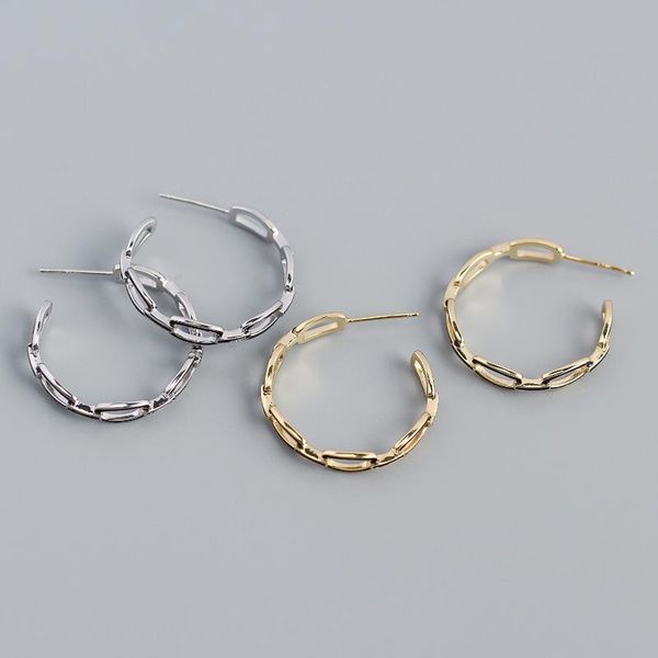 

hoop & huggie genuine s925 sterling silver earrings ins metal wind black oil drop chain c word for women girl party jewelry, Golden;silver