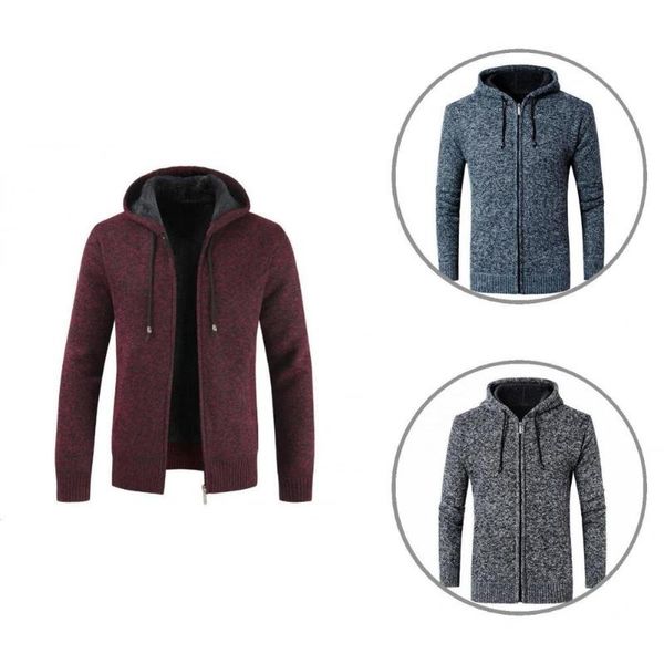 

men's sweaters sweater coat stretchy autumn winter thickened hooded plush lining cardigan outerwear, White;black