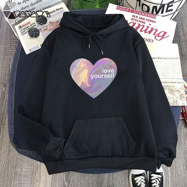 

sweatshirt women autumn winter harajuku hoodies angel love print plus velvet oversized kawaii korean casual hooded pullover women's &, Black