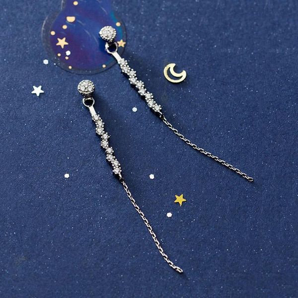 

dangle & chandelier real 925 sterling silver zircon chain tassel drop earrings for fashion women party fine jewelry bohemian accessories