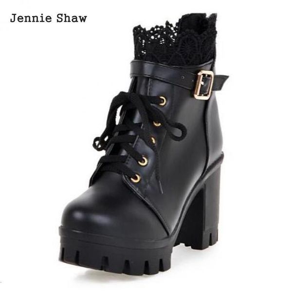 

botas de tacn alto estilo britnico con cordones para mujer, botines blancos, sys-1545, Black