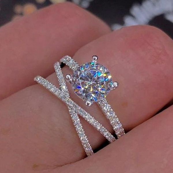 

wedding rings selling simple and creative women's hearts arrows double-wound round zircon cross ring whole sale, Slivery;golden