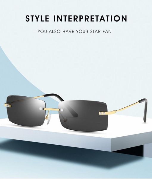 

sunglasses luxury rimless rectangular 2021 trendy square men women shades dark brown frameless gafas oculos, White;black