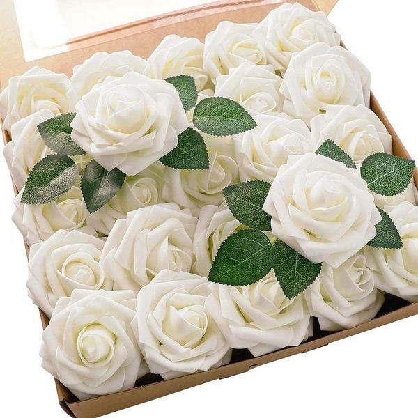 

decorative flowers & wreaths 25pcs 8cm simulation rose with leaves home floral decoration pe flower fake