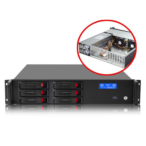 Küçük masaüstü 6 defne 2U-server kılıf 2 soğutma hayranları kısa 480mm derinlik endüstriyel 2U şasi ile 2.4 