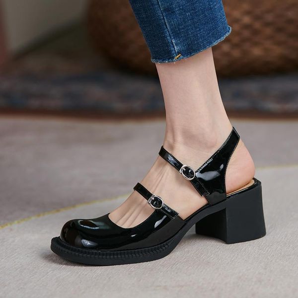 

sandals low woman leather low-heeled hoof heels rubber fabric rome basic pu, Black