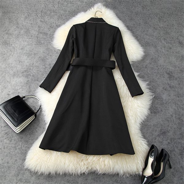 

two piece dress fall fashionable women's runway clothes designers pinstriped collar jagged black beads dressed in elegant office ladies, White