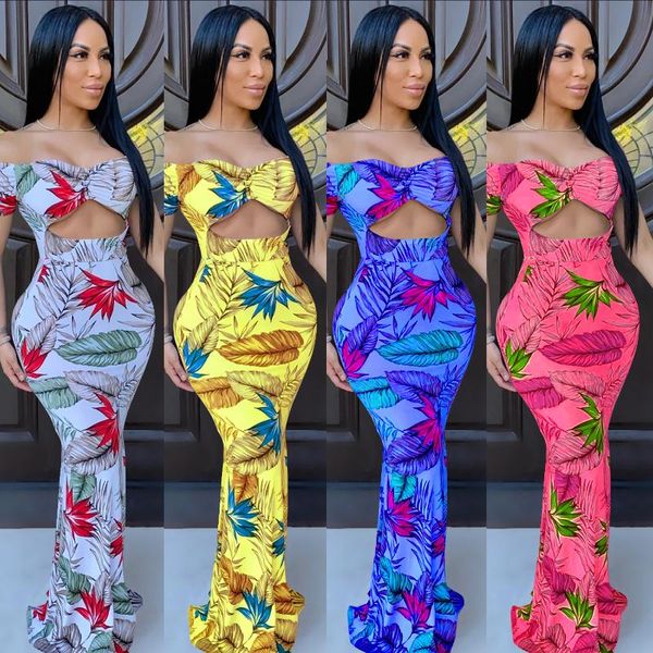 

women summer floral print off shoulder v-neck cut out waist bodycon midi mermaid maxi dress party club long dresses casual, Black;gray