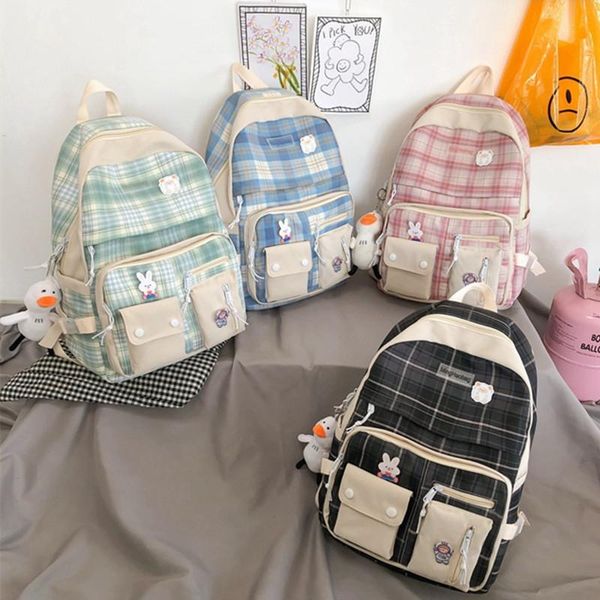 

backpack large capacity nylon lady school bag teenage trend plaid travel storage couple rucksack girls bagpack laptop
