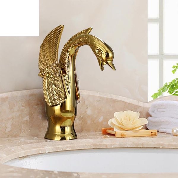 

gold luxury bathroom basin sink faucet swan style personality fashion deck-mounted and cold faucets