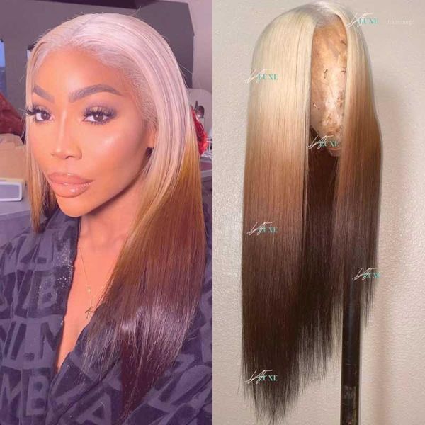 

straight ombre blonde t part lace wig human hair wigs pre plucked remy 13x11, Black;brown