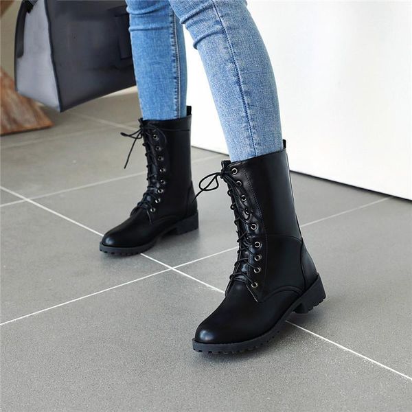 

boots ymechic winter reach gothic punk lace up motorcycle biker women med chunky heels black brown ankle shoes p4uo