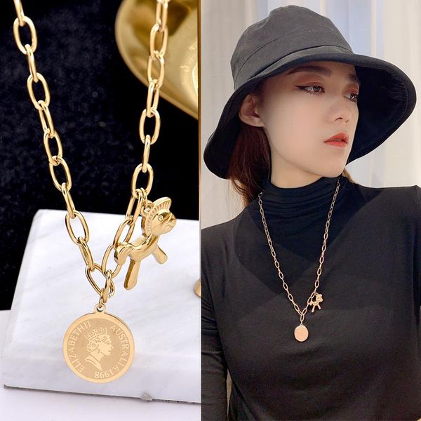 

pendant necklaces no fading rivca fashion gold trojan horse necklace stainless steel women jewelry charm chain simple girlfriend gift, Silver