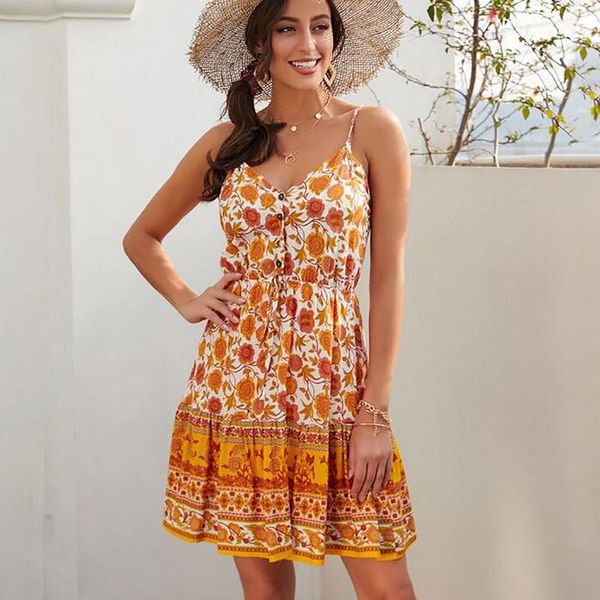 

casual dresses summer for women 2021 fashion deep v-neck ladies trendy short sleeve floral print sling mini dress, Black;gray