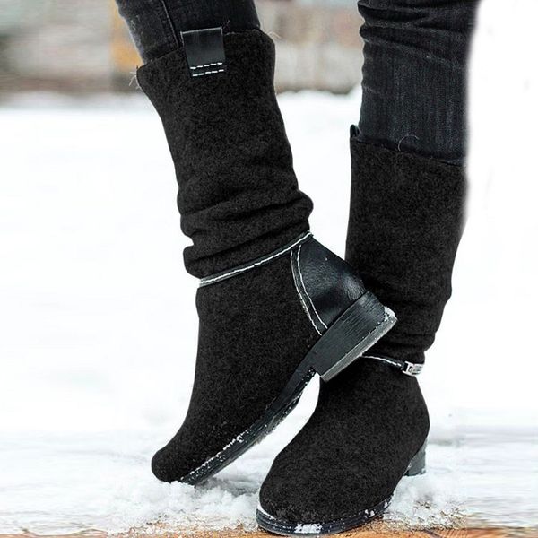 

boots women autumn winter low heels platform vintage ladies shoes western mid calf botas mujer big size chaussures femme 95fr, Black