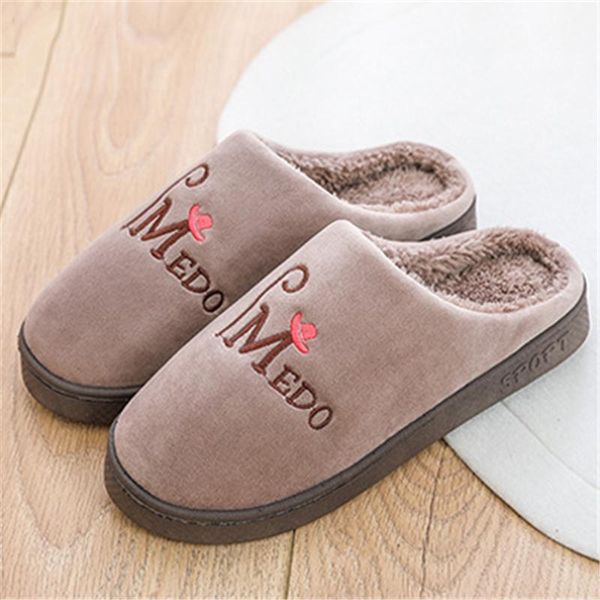 

warm winter slippers men solid cotton indoor women non-slip room shoes soft comfortable home slides for cold weather, Black